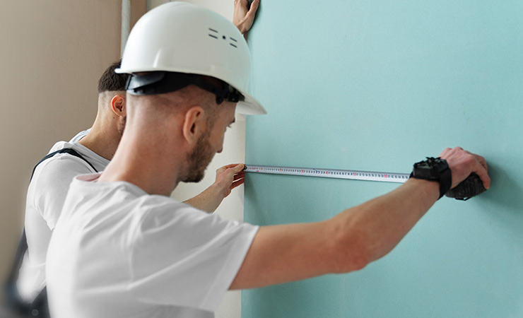 Zwei Personenn vermessen eine Wand