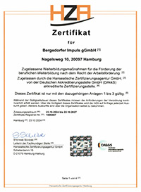 Zertifikat HZA – Maßnahme Bildungsgutschein SHB III, gültig 2024 bis 2027