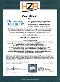Zertifikat HZA – DIN ISO 9001:2015, gültig 2022 bis 2025